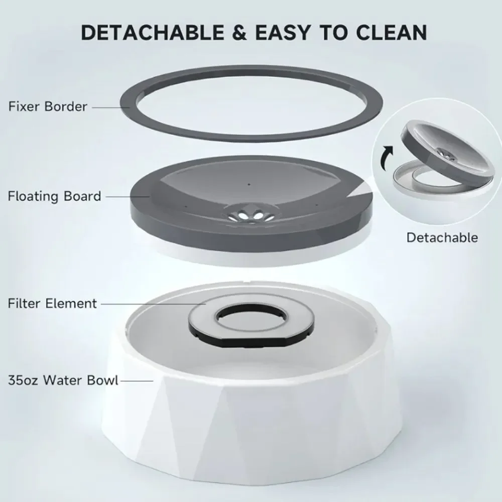 Dog Cat Pet Floating Water Bowl No Drip Slow Water Feeder Dispenser 70oz NIB